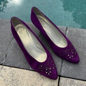 Vintage Christian Dior Dark Purple Closed Toe Bedazzled Pumps Sz 35